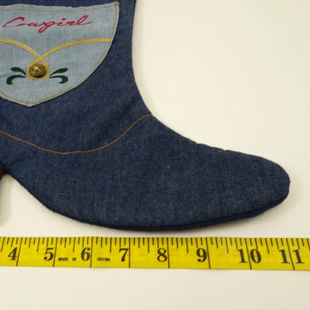 16" Handmade Denim Cowgirl Christmas Stocking Cowboy Boot Country Western CUTE! - Picture 6 of 7